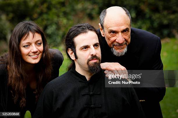 Actor F Murray Abraham with Diana Dell'Erba and productor Luis Nero attends"'Il Mistero Di Dante" photocall in Rome - Villa Borghese