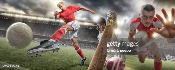 rugby, cricket and football action - rugby ball kick stock pictures, royalty-free photos & images