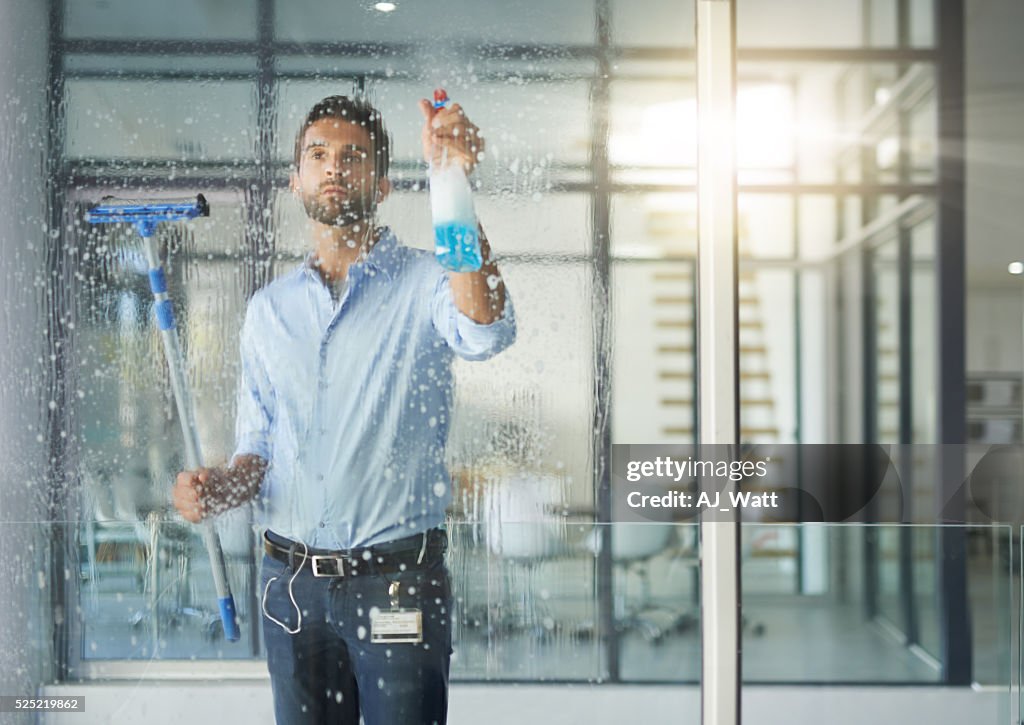 Making sure the windows are spotless