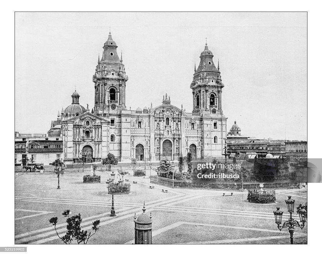 Antique photograph of the Cathedral of Lima (19th century)