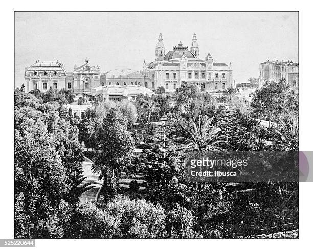 antique photograph of monte carlo casino (montecarlo,monaco, 19th century) - monaco garden stock illustrations