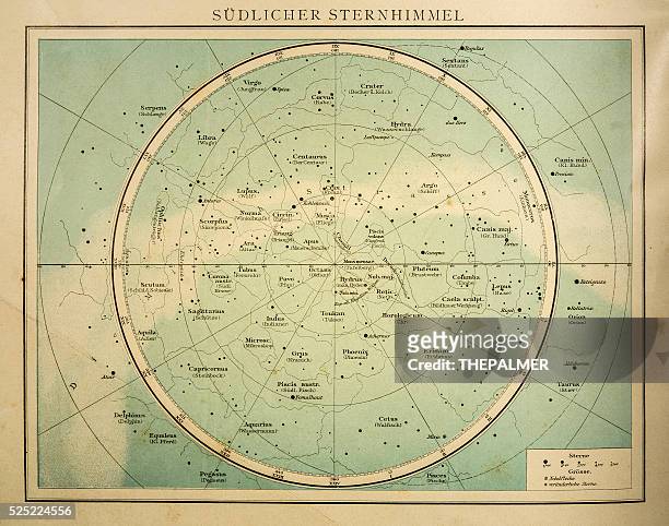 the southern sky  engraving 1896 - astronomy chart stock illustrations