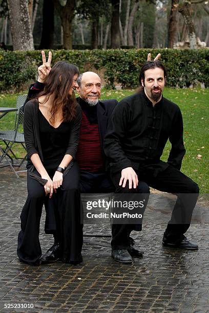 Actor F Murray Abraham with Diana Dell'Erba and productor Luis Nero attends"'Il Mistero Di Dante" photocall in Rome - Villa Borghese