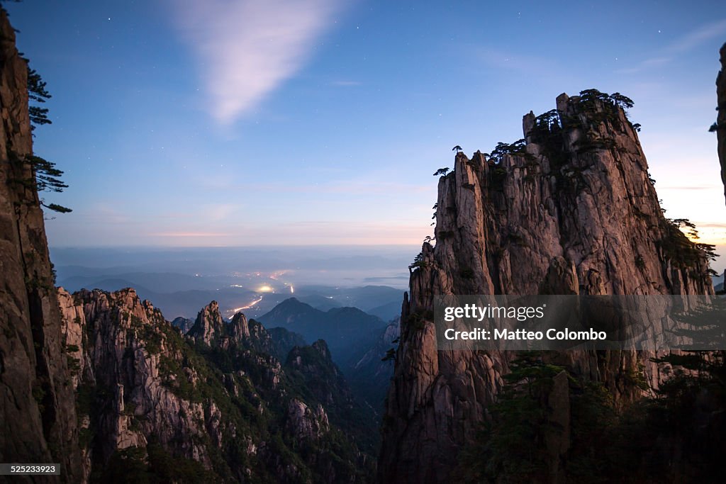 Sunrise over scenic Huangshan mountains, China