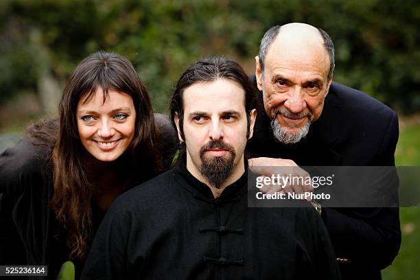 Actor F Murray Abraham with Diana Dell'Erba and productor Luis Nero attends"'Il Mistero Di Dante" photocall in Rome - Villa Borghese