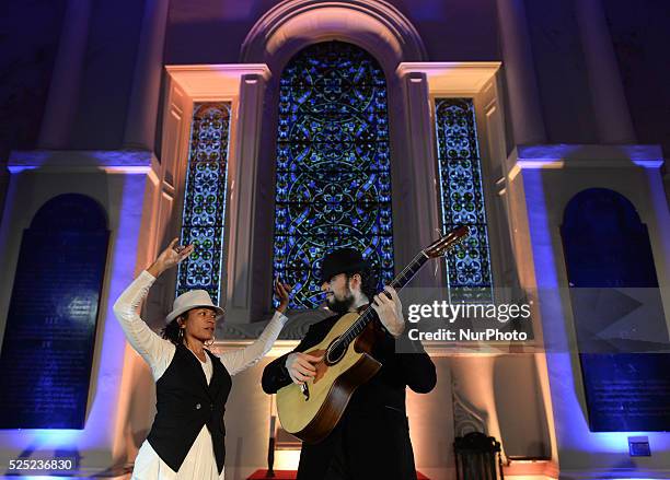 Dancer Juana Calzadilla and musician Cano during a rehersal of 'Flamenco en Blanco y Negro', at the 2014 Dublin Flamenco Festival, St Michan's...