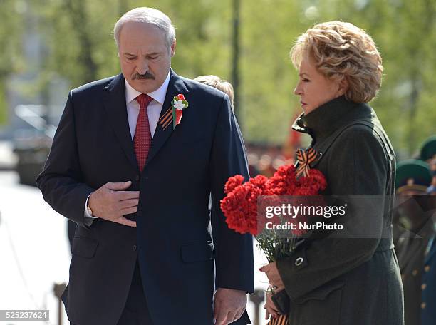 The President of Belarus, Alexander Lukashenko, and the First Lady, Galina, with their son Dmitry, arrives at the Tomb of the Unknown Soldier, ahead...