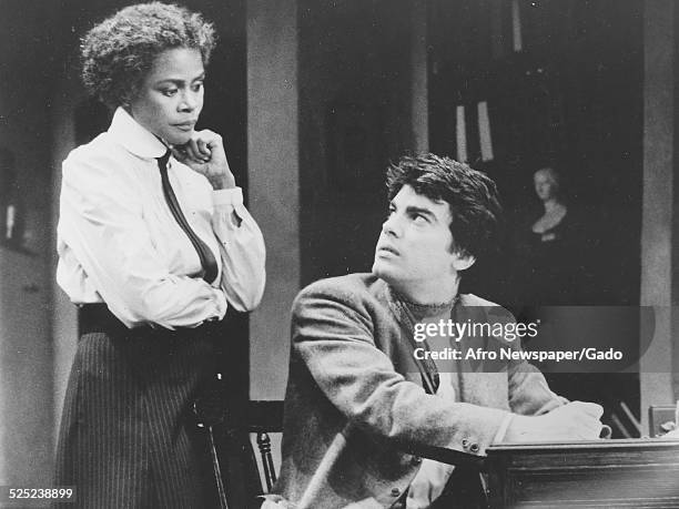 African-American actress Cicely Tyson and Peter Gallagher acting in the play The Corn is Green, 1974.
