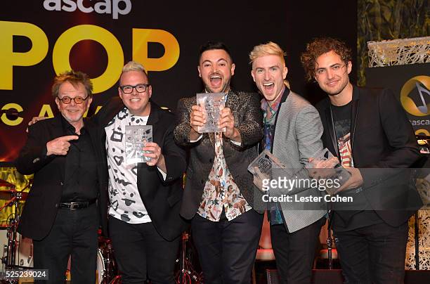 President and Chairman Paul Williams poses with honorees Sean Waugaman, Eli Maiman, Nicholas Petricca and Kevin Ray of music group Walk the Moon,...