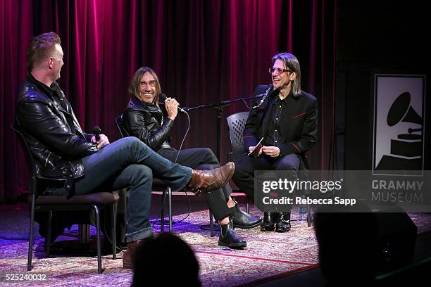 Josh Homme and Iggy Pop speak with Vice President of the GRAMMY Foundation Scott Goldman at A Conversation With Iggy Pop And Josh Homme at The GRAMMY...