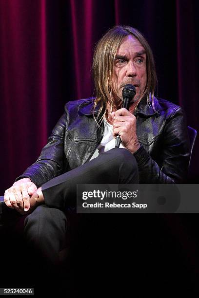 Iggy Pop speaks onstage at A Conversation With Iggy Pop And Josh Homme at The GRAMMY Museum on April 27, 2016 in Los Angeles, California.