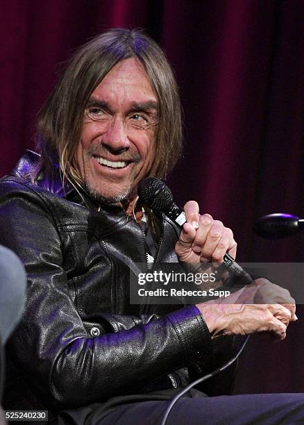 Iggy Pop speaks onstage at A Conversation With Iggy Pop And Josh Homme at The GRAMMY Museum on April 27, 2016 in Los Angeles, California.