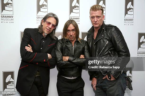 Vice President of the GRAMMY Foundation Scott Goldman, Iggy Pop and Josh Homme attend A Conversation With Iggy Pop And Josh Homme at The GRAMMY...