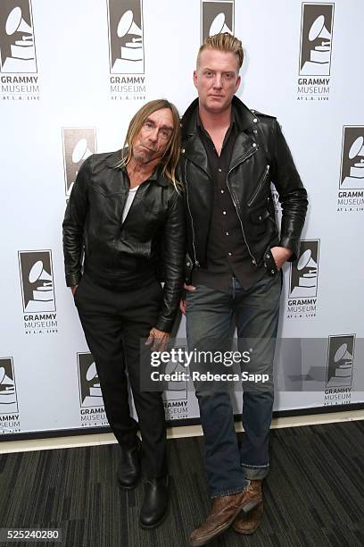 Iggy Pop and Josh Homme attend A Conversation With Iggy Pop And Josh Homme at The GRAMMY Museum on April 27, 2016 in Los Angeles, California.