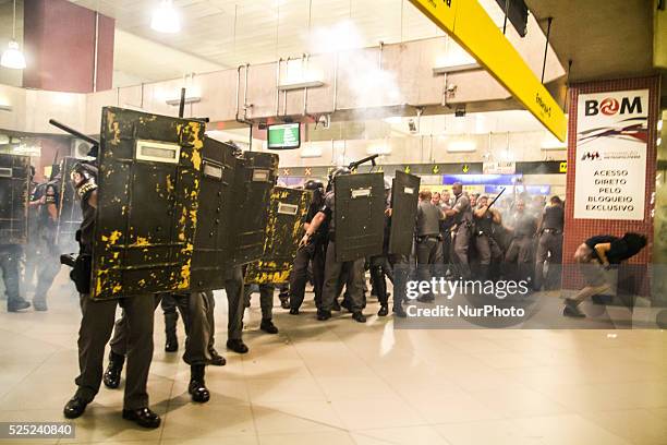 Student protest against the country's latest round of transport fare hikes, in Sao Paulo, Brazil, on January 27, 2015. Amid a marked economic...