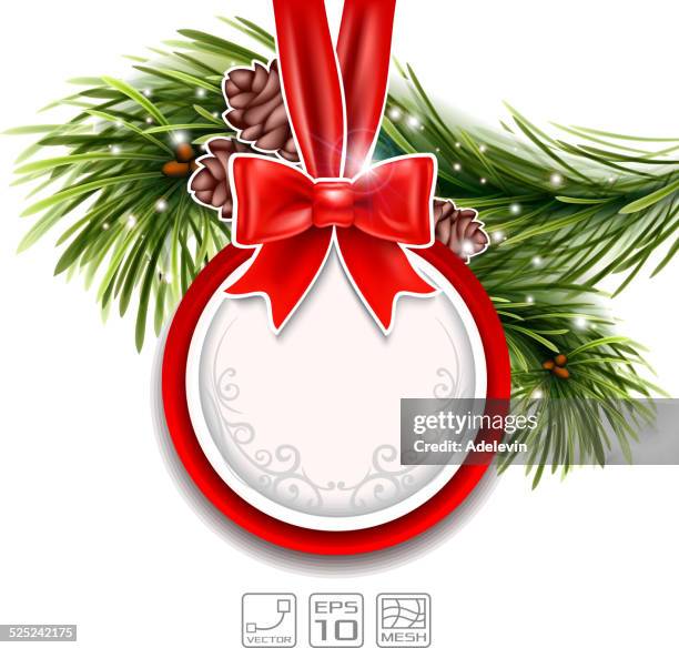christmas toy on spruce branch - spruce stock illustrations