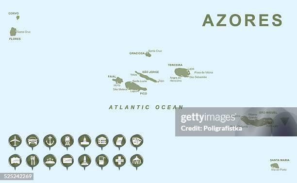 ilustraciones, imágenes clip art, dibujos animados e iconos de stock de mapa de las azores - azores map