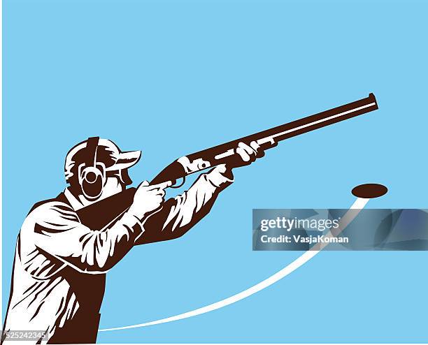 ilustraciones, imágenes clip art, dibujos animados e iconos de stock de tirador hoja en blanco y negro - tiro skeet