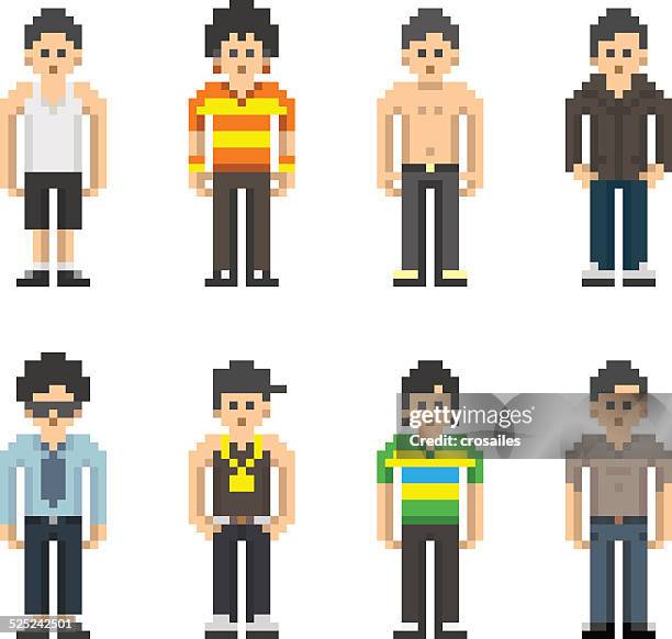 pixel people - men - pixelated man stock illustrations