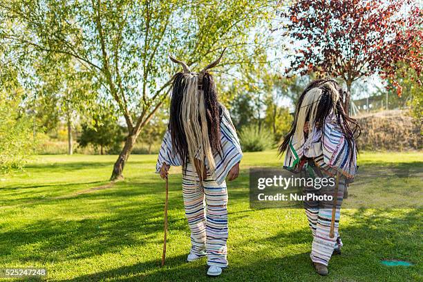 The Cucurrumachos from Navalosa , before the parade of the Iberian Mask Festival in Zamora, on September 26, 2015.