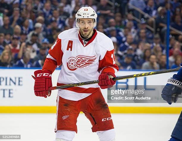 Pavel Datsyuk of the Detroit Red Wings skates against the Tampa Bay Lightning during Game Five of the Eastern Conference First Round in the 2016 NHL...