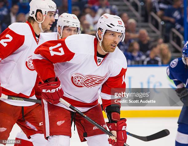 Brad Richards of the Detroit Red Wings skates against the Tampa Bay Lightning during Game Five of the Eastern Conference First Round in the 2016 NHL...