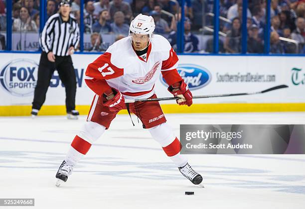 Brad Richards of the Detroit Red Wings skates against the Tampa Bay Lightning during Game Five of the Eastern Conference First Round in the 2016 NHL...