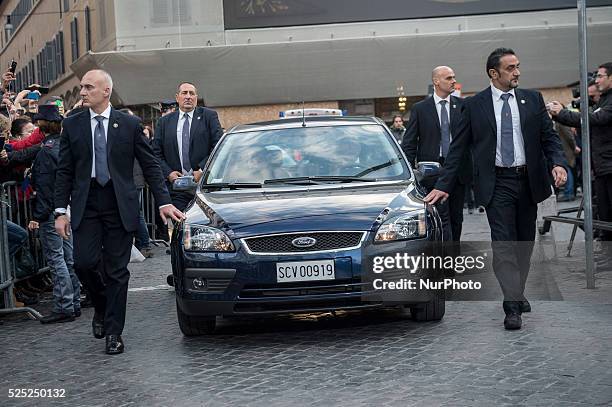 Pope Francis arrive at the statue of Virgin Mary for celebrates the annual feast of the Immaculate Conception at Piazza di Spagna in Rome on December...