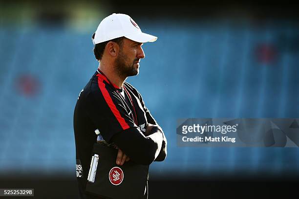 Wanderers coach Tony Popovic looks on during a Western Sydney Wanderers A-League training session at Pirtek Stadium on April 28, 2016 in Sydney,...