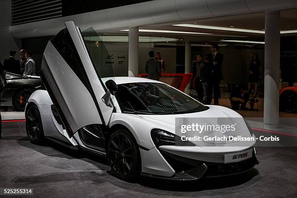 The McLaren 570S on display at the 86th Geneva International Motorshow at Palexpo in Switzerland, March 2, 2016.