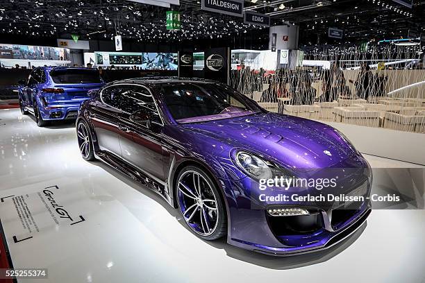 The Techart Grand GT Porsche Panamera on display at the 86th Geneva International Motorshow at Palexpo in Switzerland, March 2, 2016.