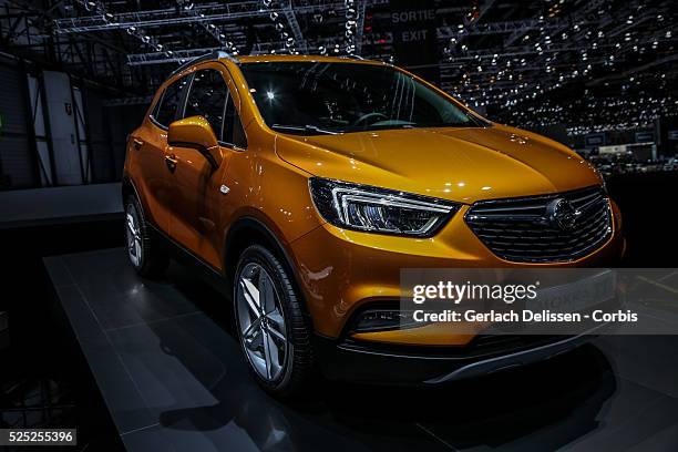 The Opel Mokka X on display at the 86th Geneva International Motorshow at Palexpo in Switzerland, March 2, 2016.