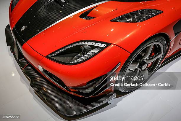Front detail of the Koenigsegg One of 1 as on display at the 86th Geneva International Motorshow at Palexpo in Switzerland, March 2, 2016.