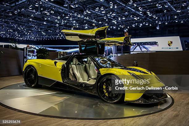 The Pagani Huayra on display at the 86th Geneva International Motorshow at Palexpo in Switzerland, March 2, 2016.