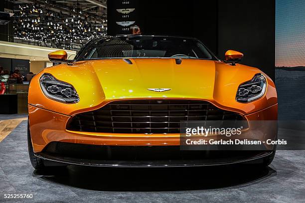 The Aston Martin DB11 on display at the 86th Geneva International Motorshow at Palexpo in Switzerland, March 2, 2016.