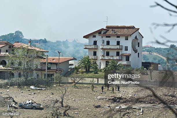 At least one person was killed and six others were injured during one explosion in fireworks factory, in Citt�� Sant'Angelo , on July 25, 2013....