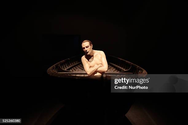 The sculpture entitled &quot;Man in a Boat&quot; by the Australian artist Ron Mueck is displayed during his exhibition at the Pinacoteca of the State...