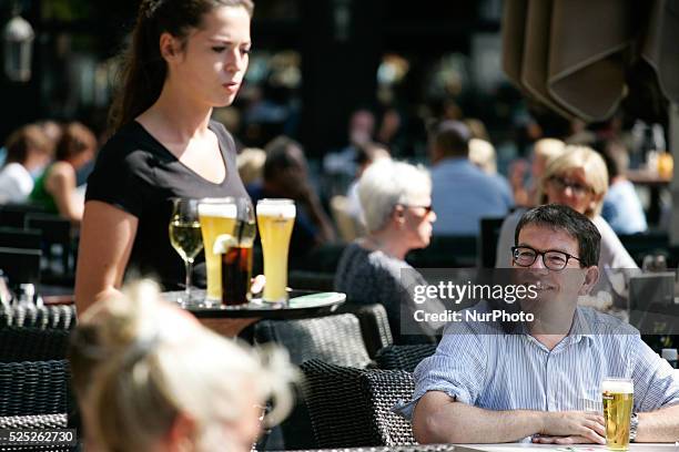 The main square is seen where many pubs and cafes house next to each other. Fans of the local football club ADO Den Haag will be marching in the...