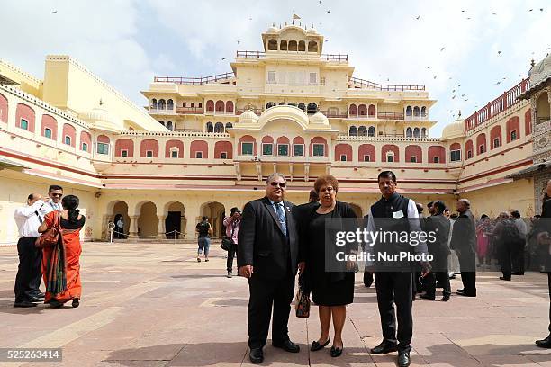 Nauru President Baron Divavesi Waqa participant of Forum for India Pacific Island Cooperation 2nd summit during the visit to the City Palace in...