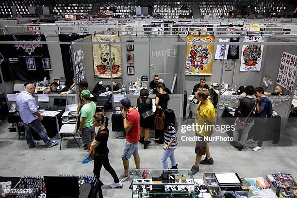 Visitors to Palavela the sixth Italian Tattoo Artists, the festival of the art of tattoo on September 19, 2015 in Turin. Until Sunday, September 20...