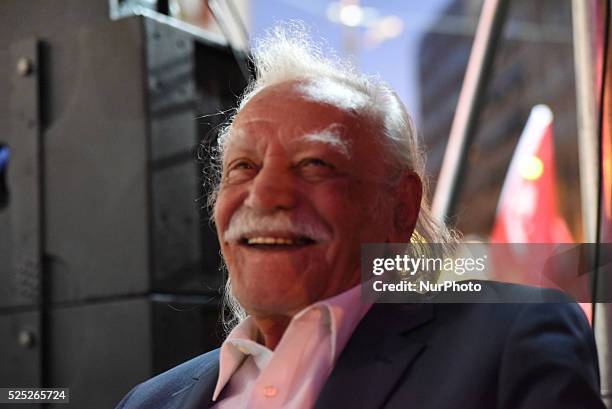 Manolis Glezos, icon of the left, top candidate of Popular Unity and Keynote Speaker before the rally of the party of Popular Unity in Omonia Square,...