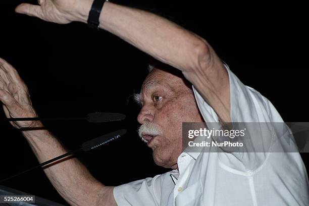 Manolis Glezos, icon of the left, top candidate of Popular Unity and Keynote Speaker during the rally of the party of Popular Unity in Omonia Square,...