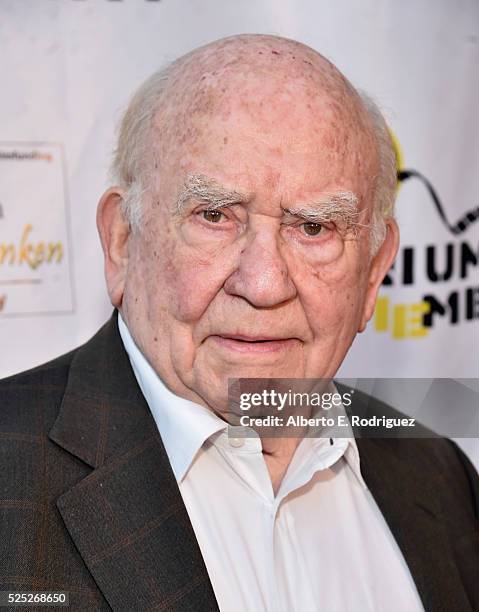 Actor Ed Asner attends the Atomic Age Cinema Fest Premiere of "The Man Who Saved The World" at Raleigh Studios on April 27, 2016 in Los Angeles,...