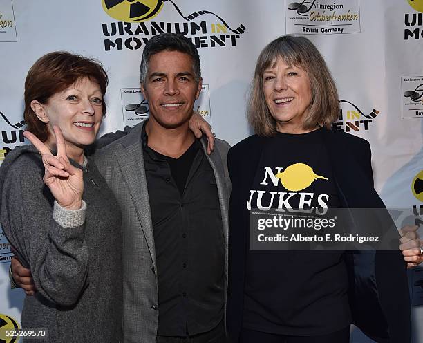 Actors Frances Fisher, Esai Morales and Mimi Kennedy attend the Atomic Age Cinema Fest Premiere of "The Man Who Saved The World" at Raleigh Studios...