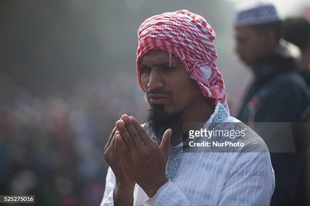 Bangladeshi Muslim devotees board trains after attending the Akheri Munajat concluding prayers on the third day of Biswa Ijtema, the second largest...