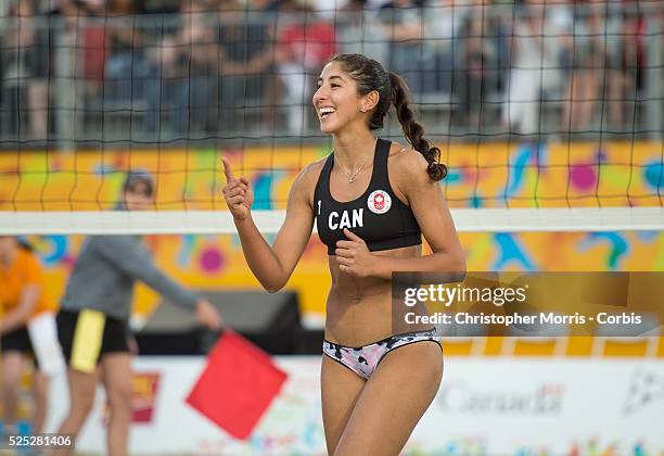 Melissa Humana-Paredes of Canada during the the preliminary rounds of beach volleyball competition at the 2015 PanAm Games in Toronto.