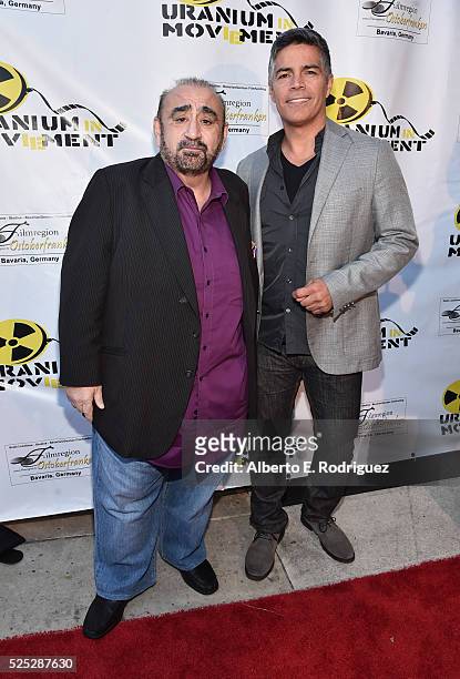Actors Ken Davitian and Esai Morales attend the Atomic Age Cinema Fest Premiere of "The Man Who Saved The World" at Raleigh Studios on April 27, 2016...