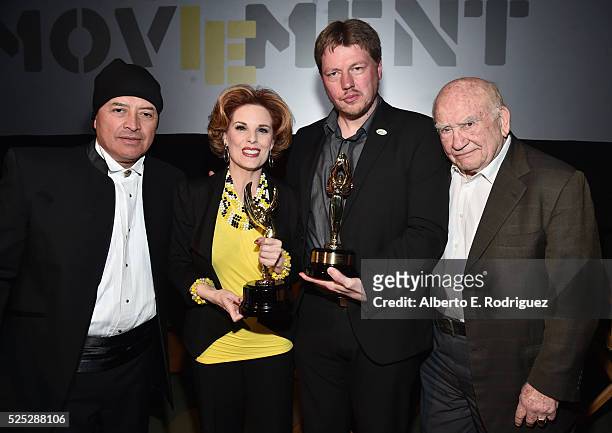 David Valentino, actress Kat Kramer, director Michael von Hohenberg and actor Ed Asner attend the Atomic Age Cinema Fest Premiere of "The Man Who...