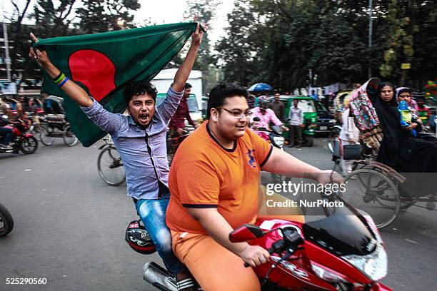 Bangladeshi people are celebrating the victory of Bangladesh Cricket Team at TSC, Dhaka, Bangladesh on 18 February, 2015. Bangladeshi Cricket Team...