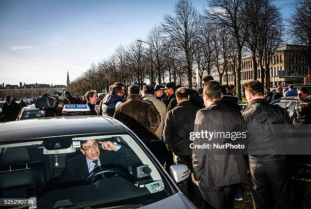 In The Hague, Netherland, on 18th February 2015, over 100 taxi drivers from different cities demonstrated against the UberPop service. Contrary to...